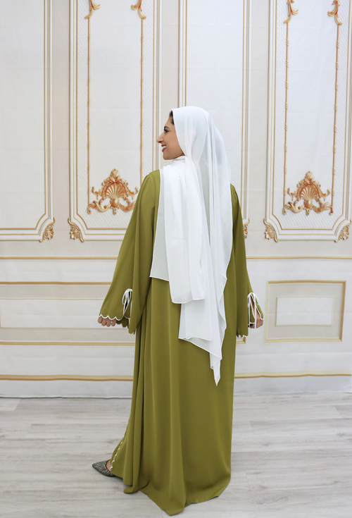 2pc Elegant Abaya with White Trim