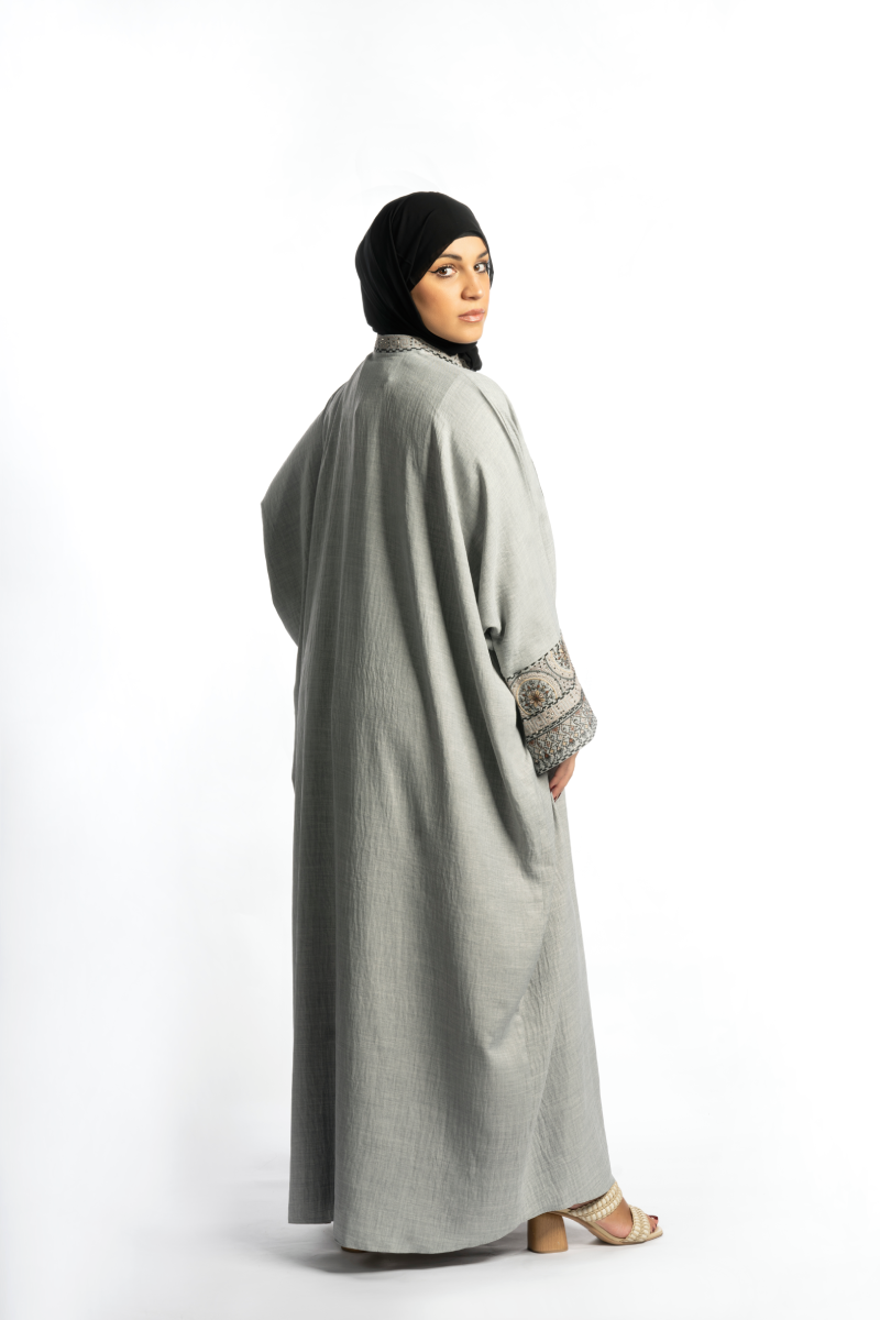 The 'Grey Kaftan Winter' Embroidered Abaya