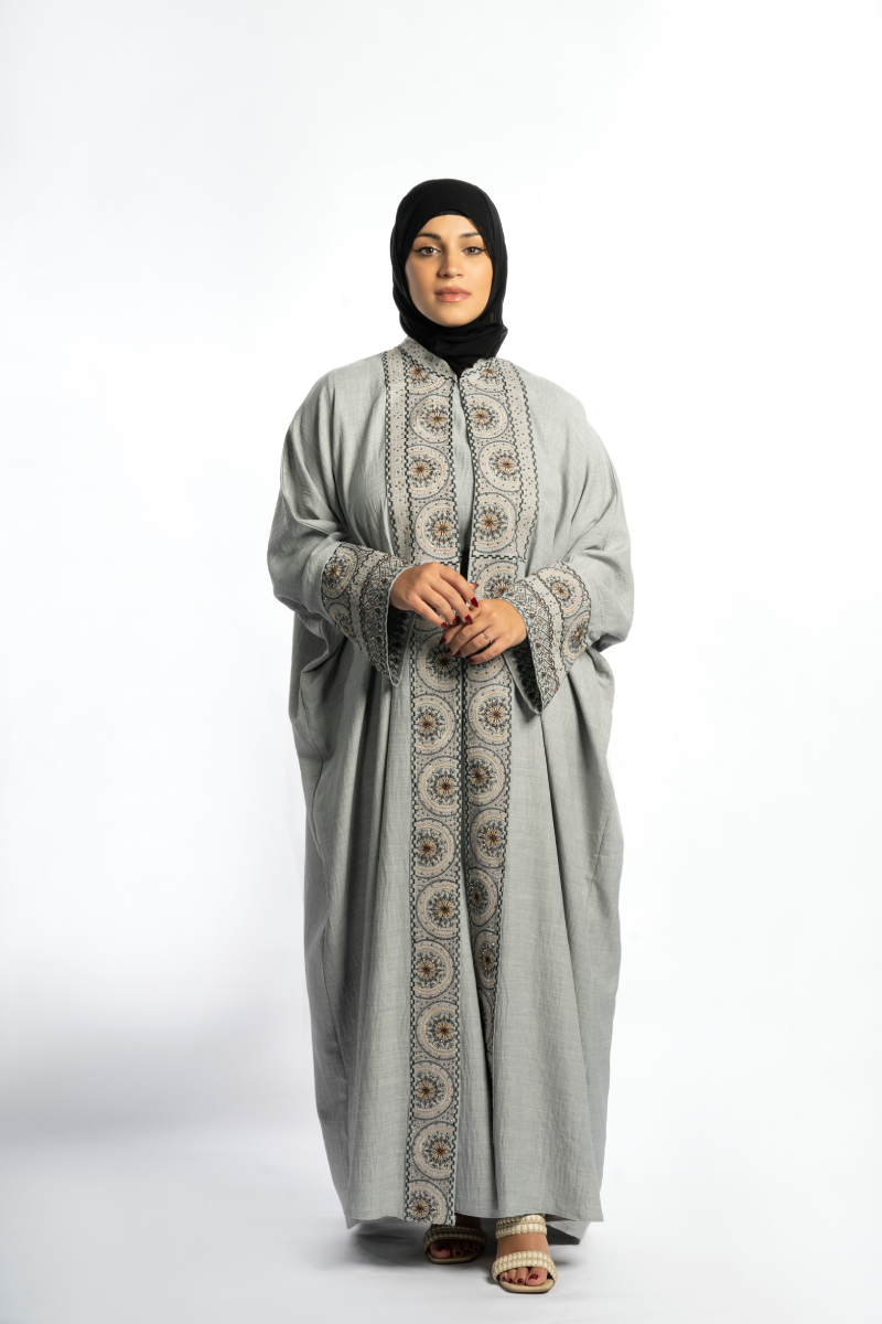 The 'Grey Kaftan Winter' Embroidered Abaya