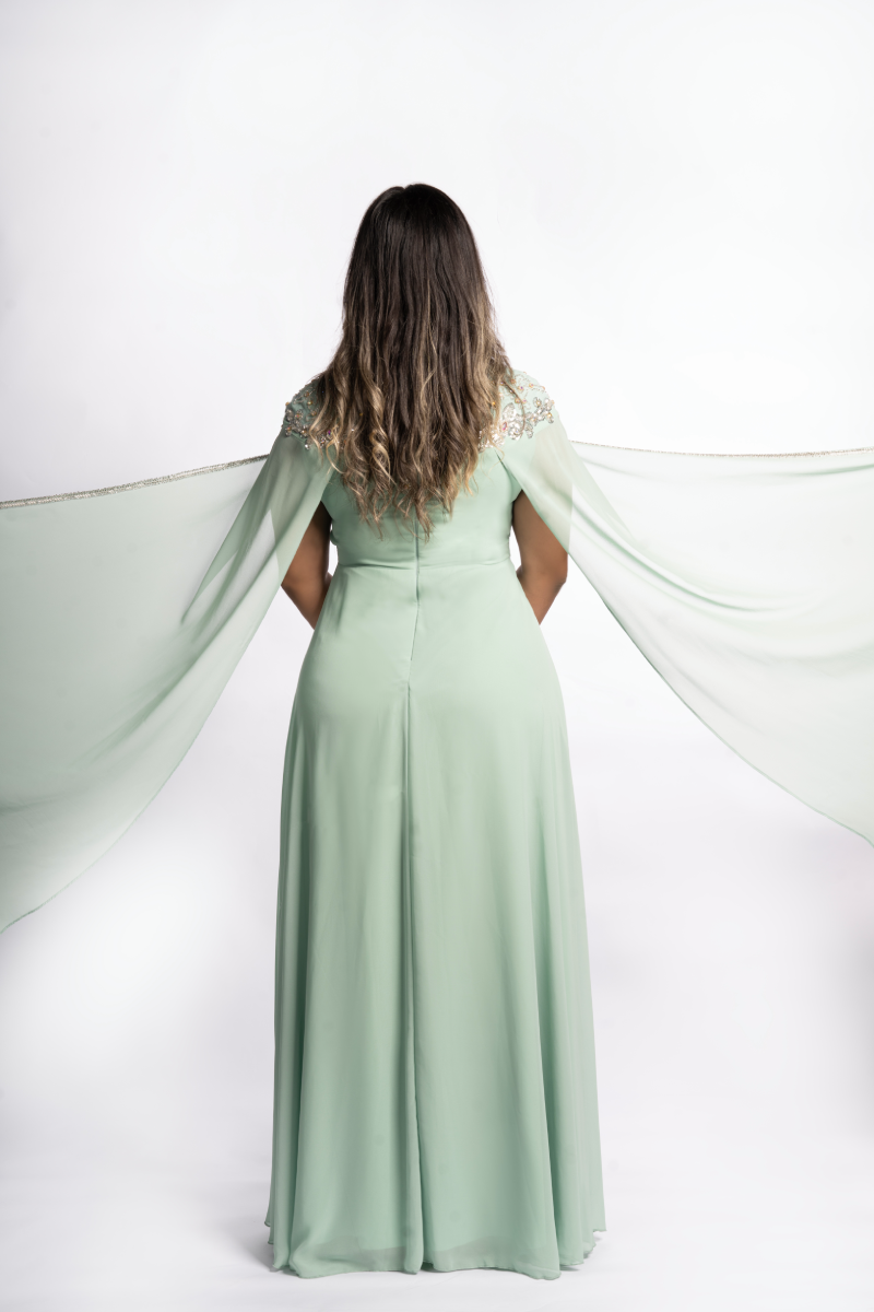 slim fit dress slacks Elegant Mint Green Pretty Sequin Dress with Cape Sleeves main image 0