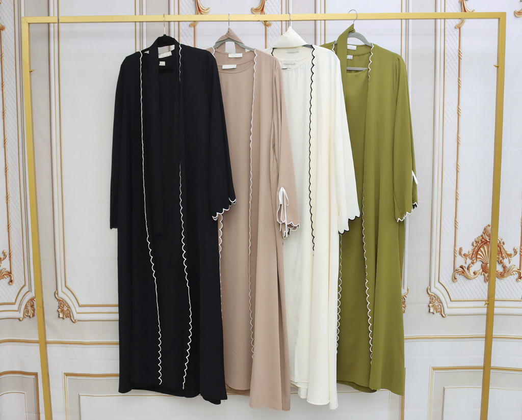 2pc Elegant Abaya with White Trim